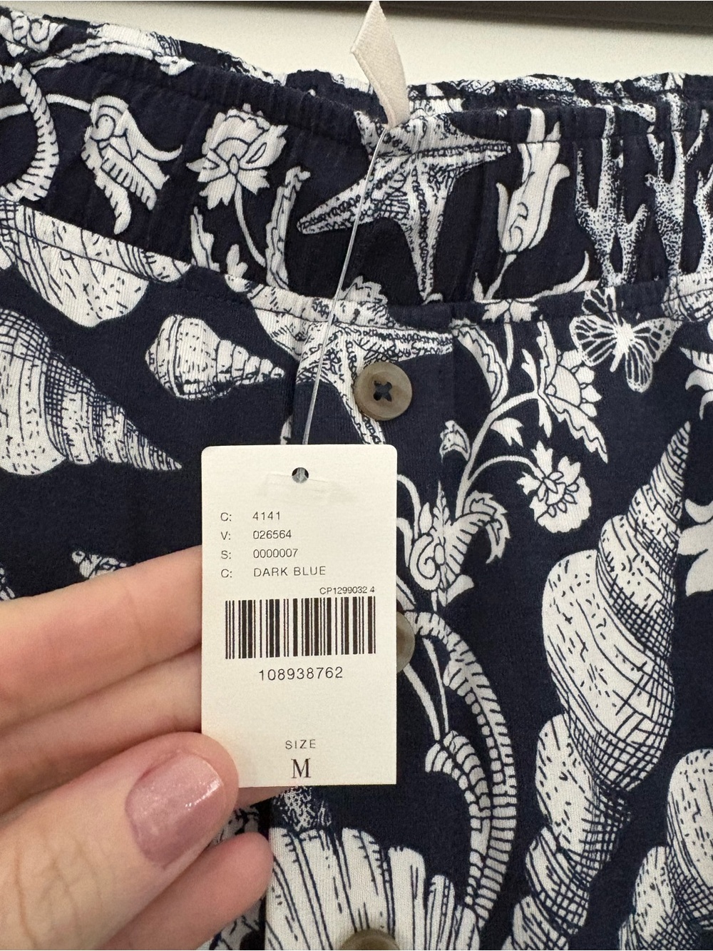 Modaluxe Anthropologie Navy shell design  Wide-Leg pajama Pants- medium - Picture 2 of 8